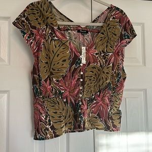 Madewell Tropical Print Blouse - Pink and Green